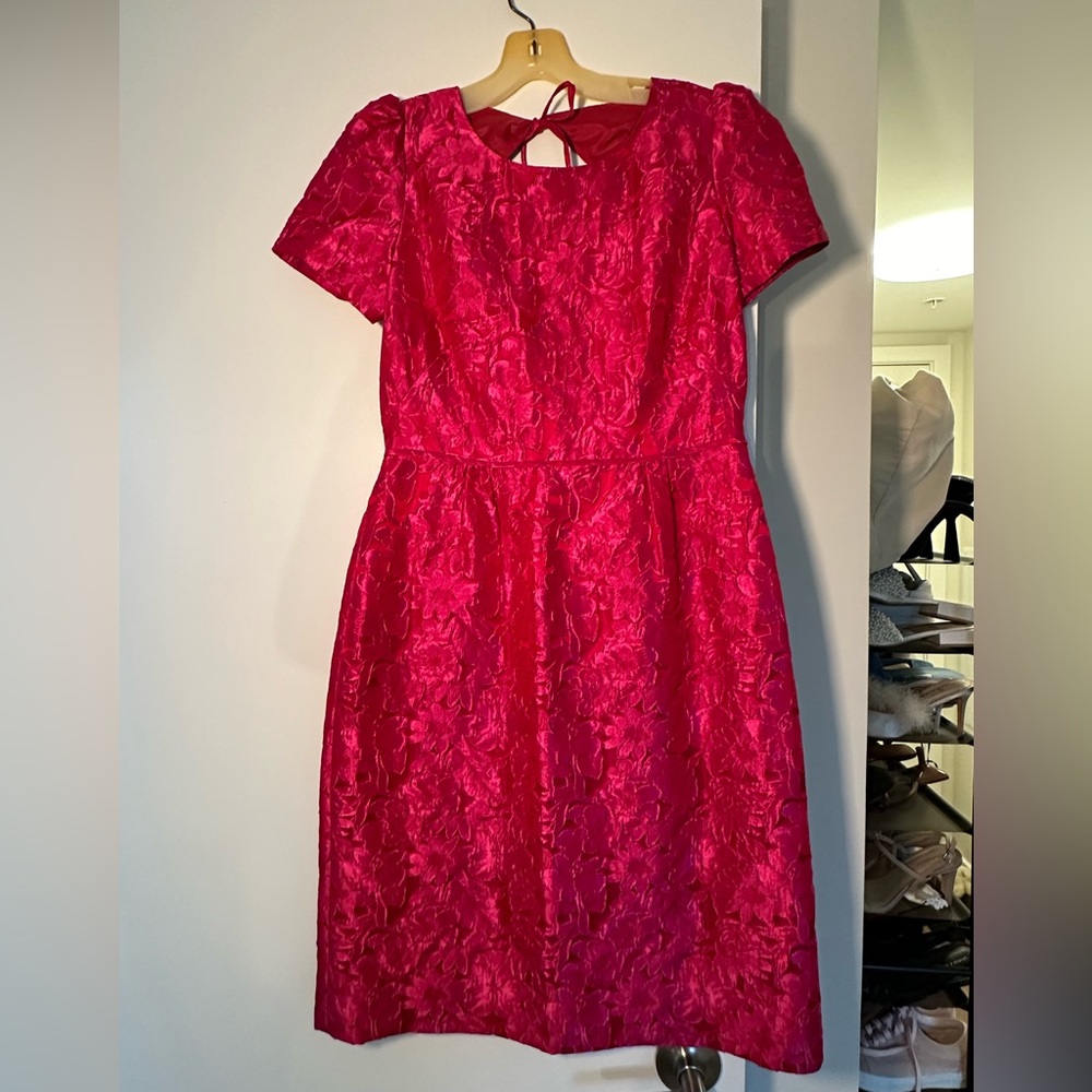 J. Crew fuchsia-colored jacquard dress with peephole back, size 2